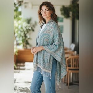 Symmetrical Paisley Pashmina Style Poncho